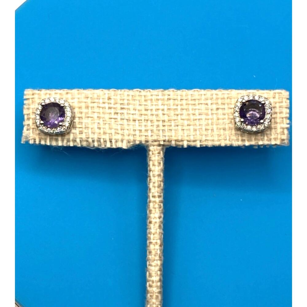 Purple Square Halo Stud Earrings Made with SWAROVSKI Elements Silver Overlay